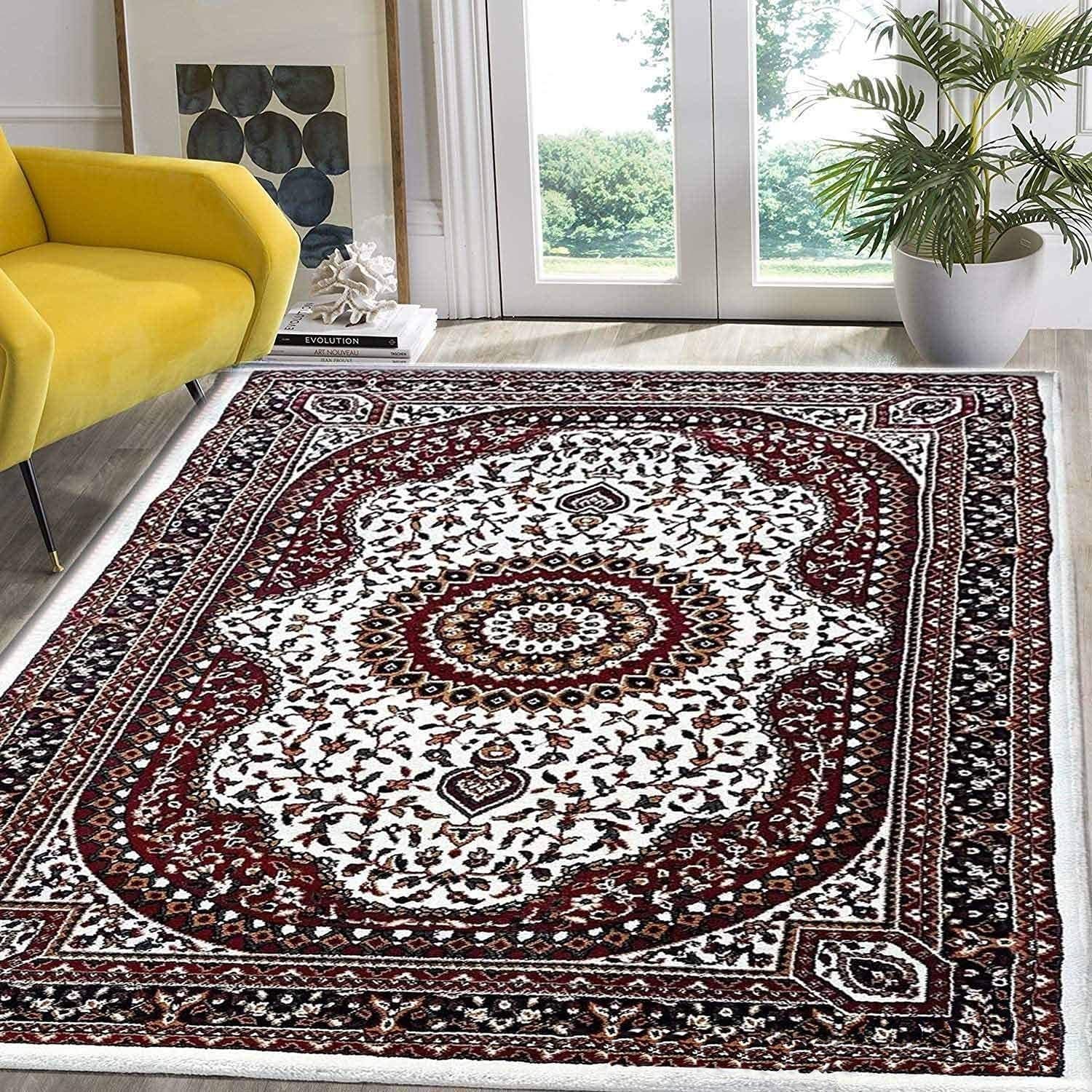 Hassan Carpet New Kashmiri Persian Design Extra Look Carpet for Living Room, Bedroom and For Hall, Ivory A28