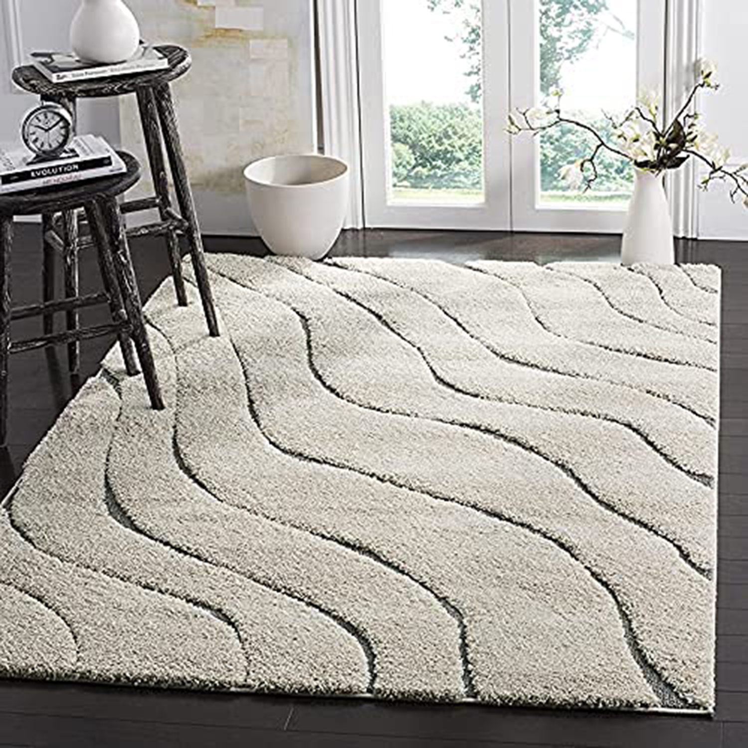 Hassan Carpet White Multi Microfiber Cozy & Fluffy Shaggy Carpet and Rugs Best Suitable For Living room & Office Floor Mat With 2 inch Thickness