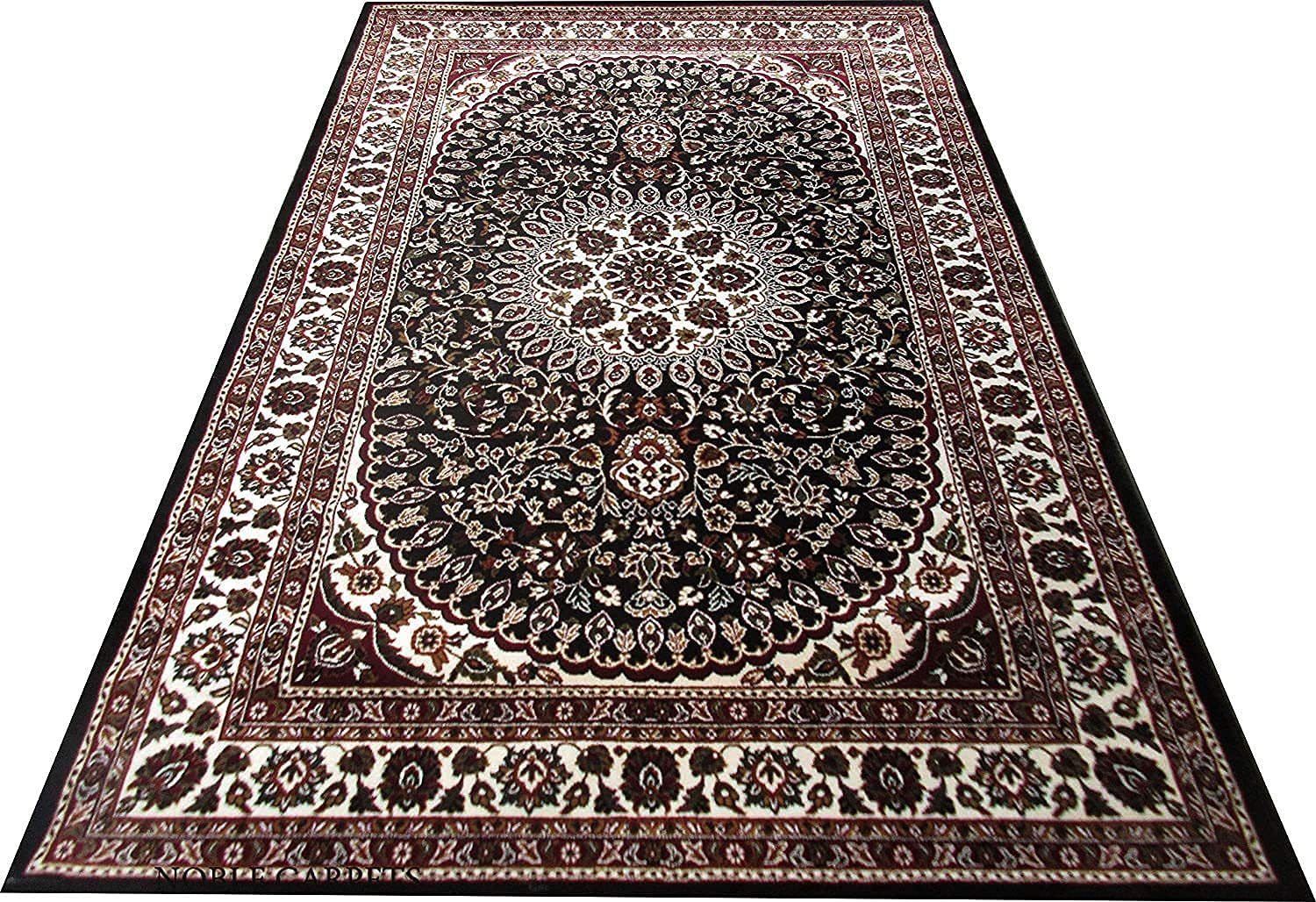 Hassan Carpet New Kashmiri Persian Design Extra Look Carpet for Living Room, Bedroom and For Hall, Black Multi 5