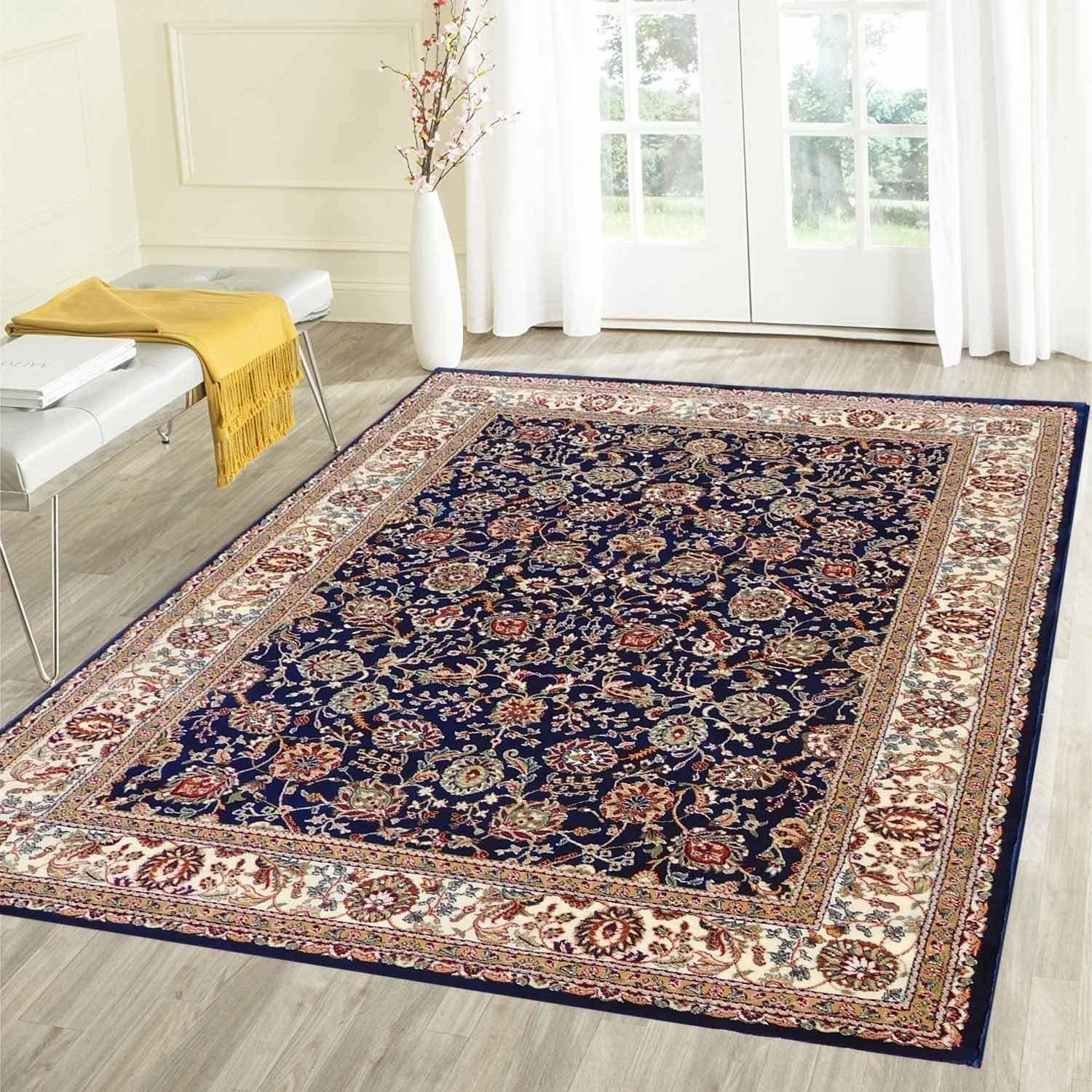 Hassan Carpet New Kashmiri Persian Design Extra Look Carpet for Living Room, Bedroom and For Hall, Blue A7