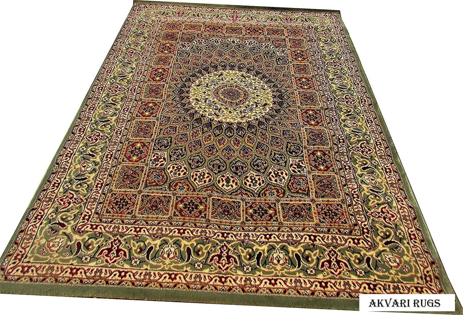 Hassan Carpet New Kashmiri Persian Design Extra Look Carpet for Living Room, Bedroom and For Hall, Green A76