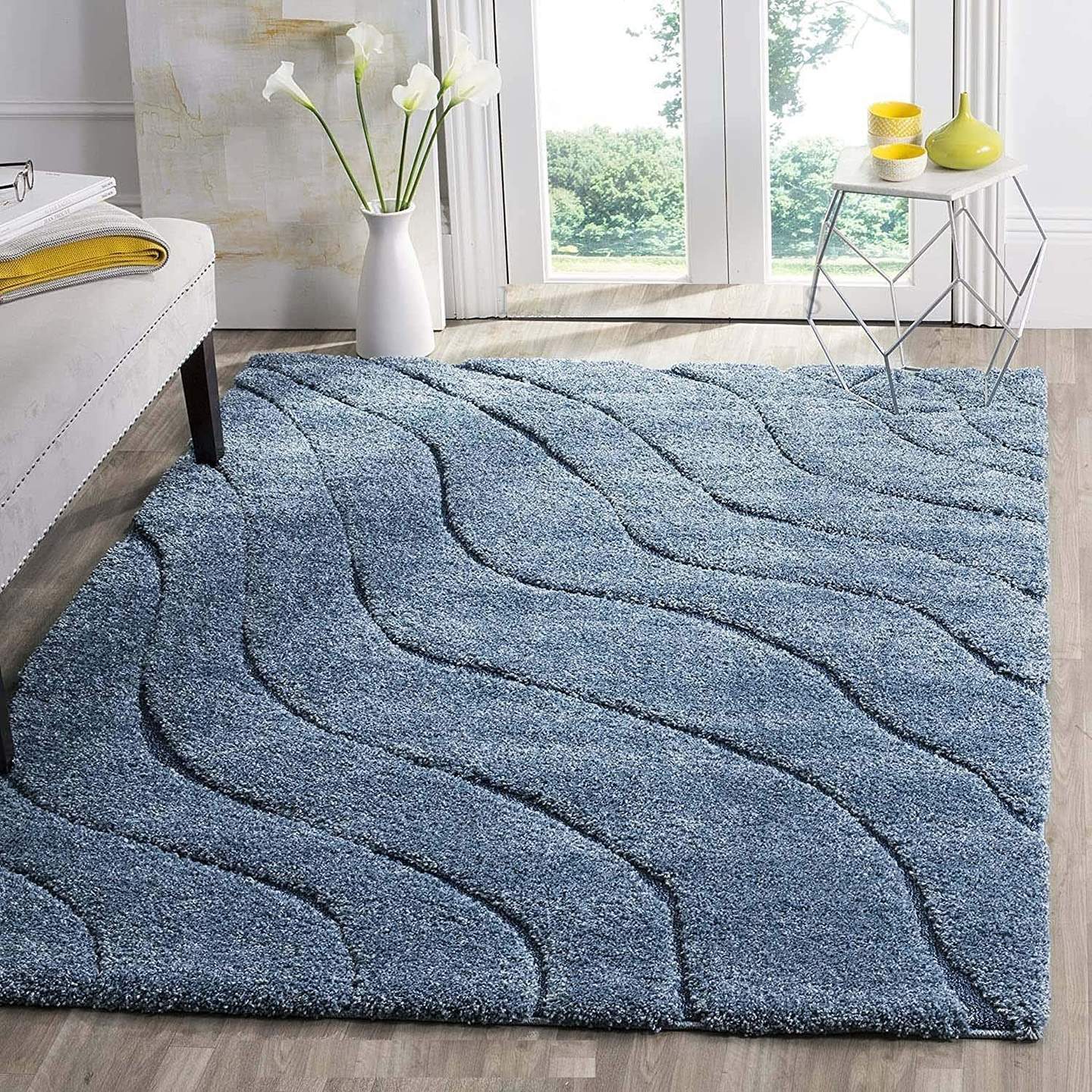 Hassan Carpet Microfiber Premium Modern Design Handwoven Carpet For Home & Office Floor Runner (Light Blue A6)