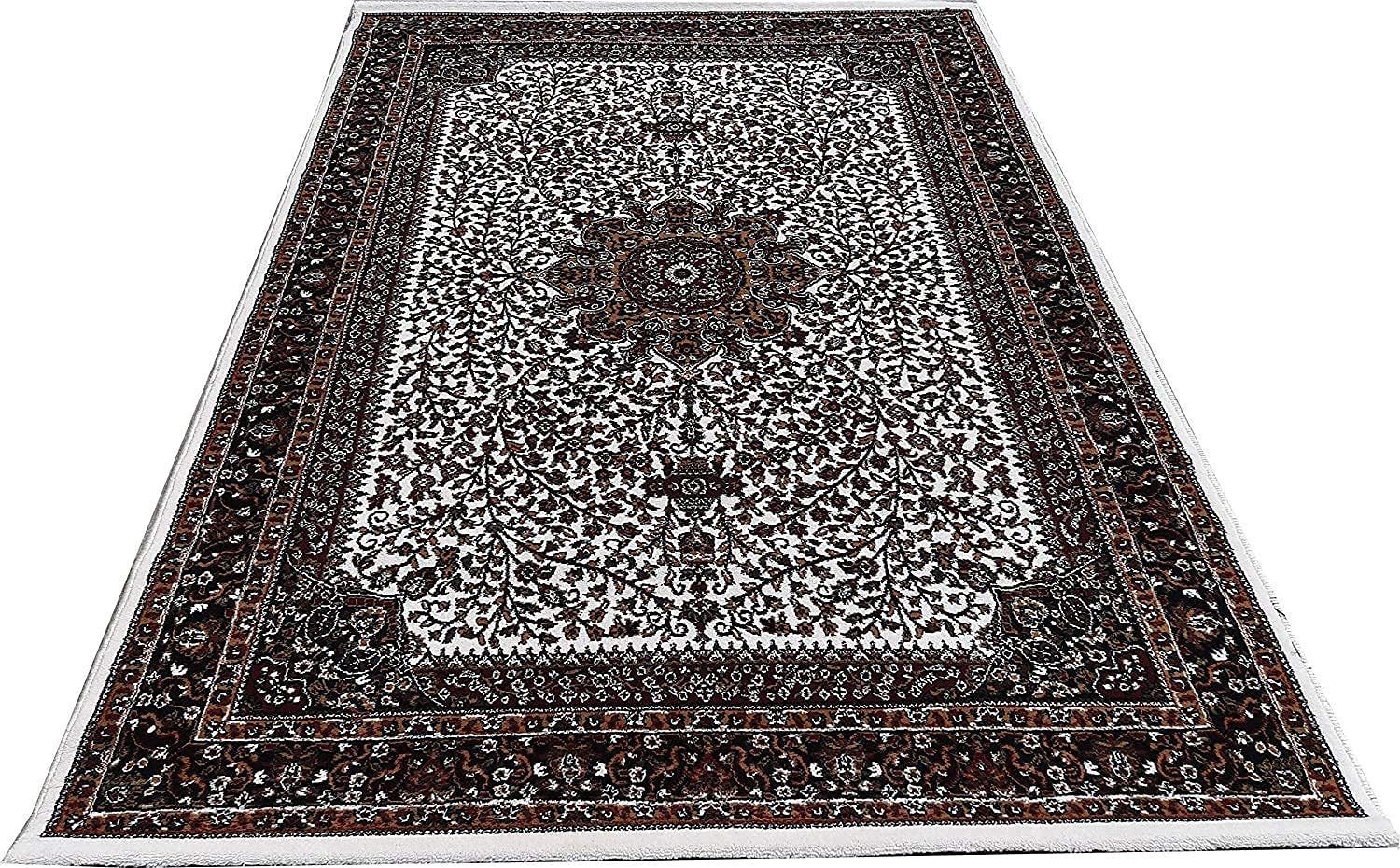 Hassan Carpet New Kashmiri Persian Design Extra Look Carpet for Living Room, Bedroom and For Hall, Ivory A19