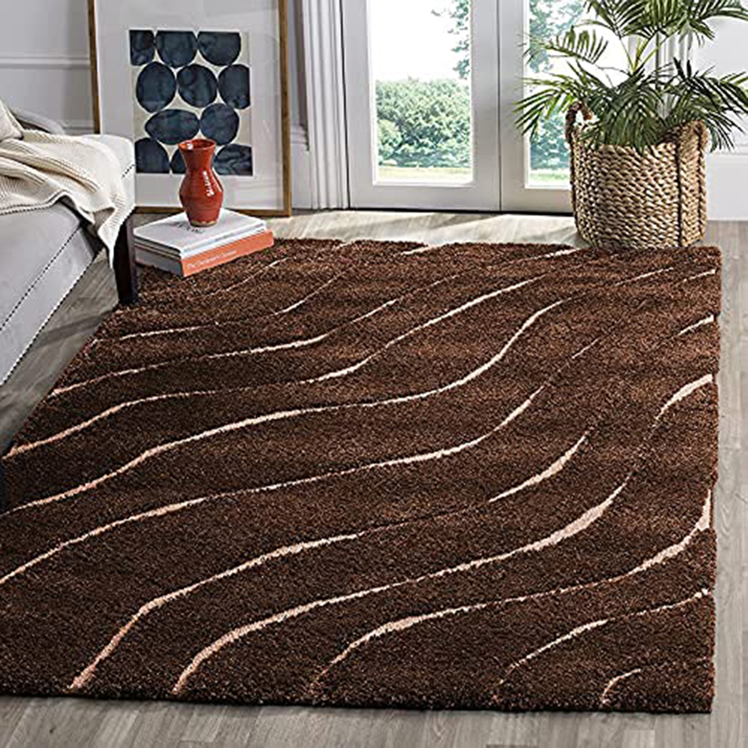 Hassan Carpet Brown Microfiber Cozy & Fluffy Shaggy Carpet and Rugs Best Suitable For Living room & Office Floor Mat With 2 inch Thickness