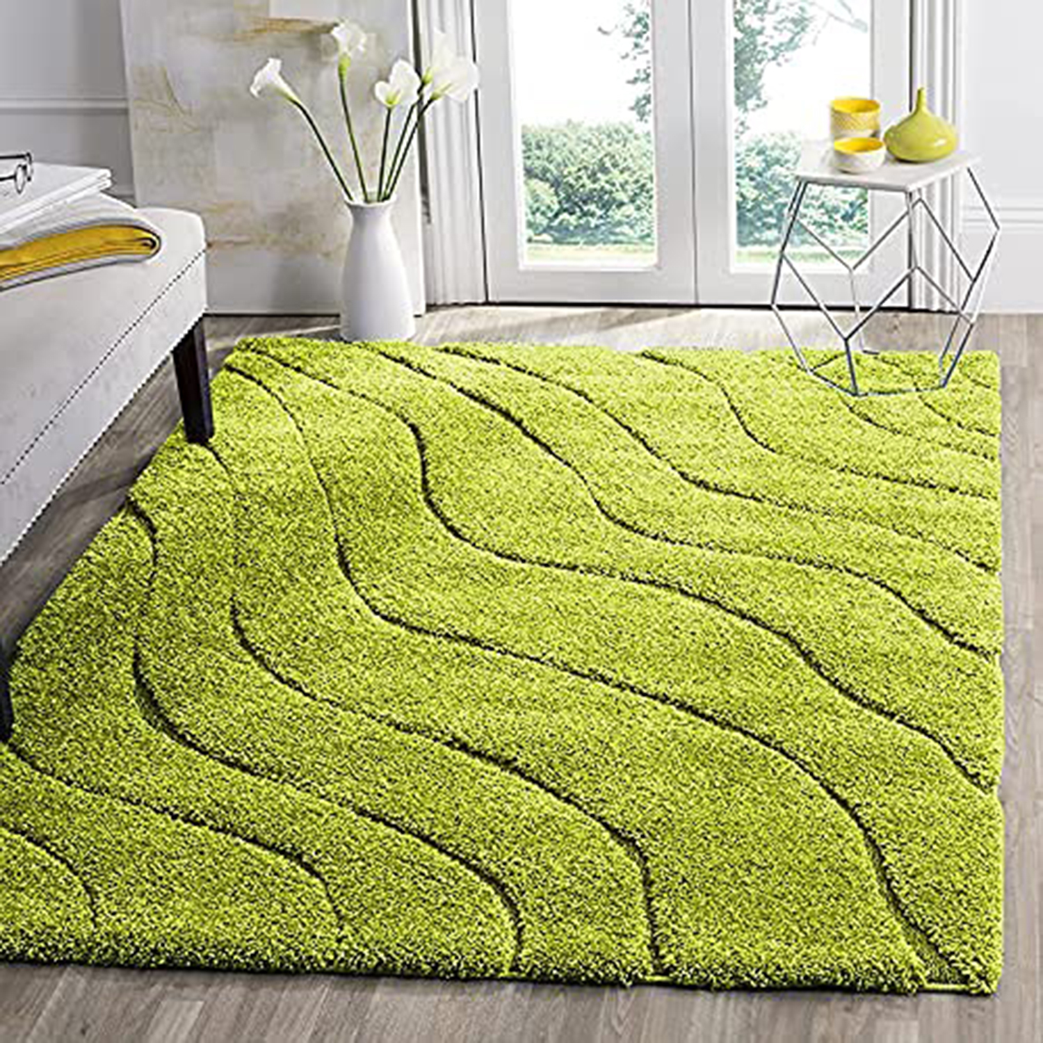 Hassan Carpet Green Microfiber Cozy & Fluffy Shaggy Carpet and Rugs Best Suitable For Living room & Office Floor Mat With 2 inch Thickness