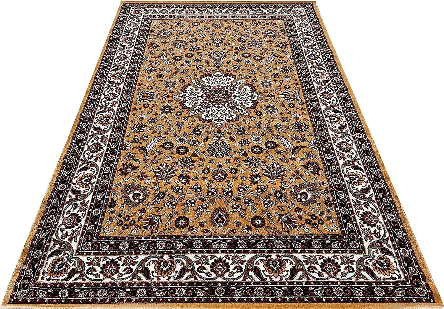 Hassan Carpet New Kashmiri Persian Design Extra Look Carpet for Living Room, Bedroom and For Hall, Gold A12