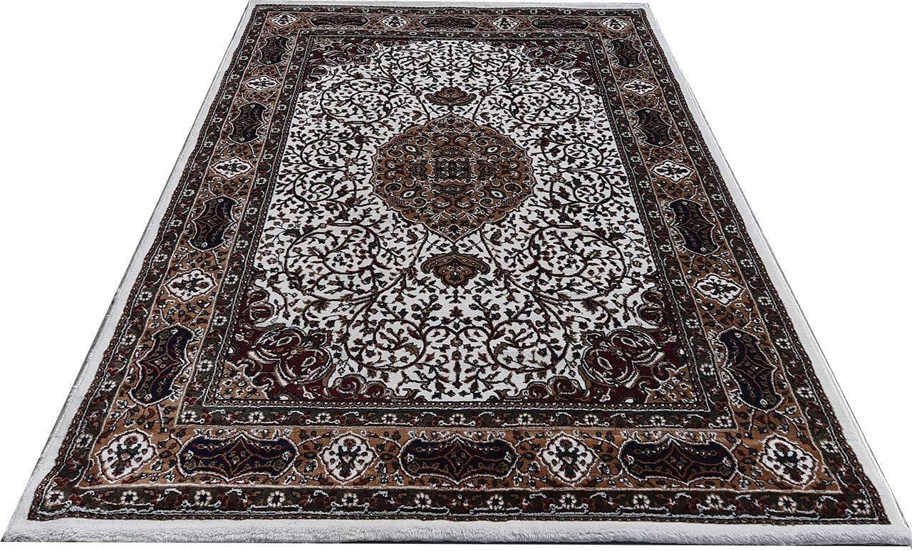 Hassan Carpet New Kashmiri Persian Design Extra Look Carpet for Living Room, Bedroom and For Hall, Ivory A22