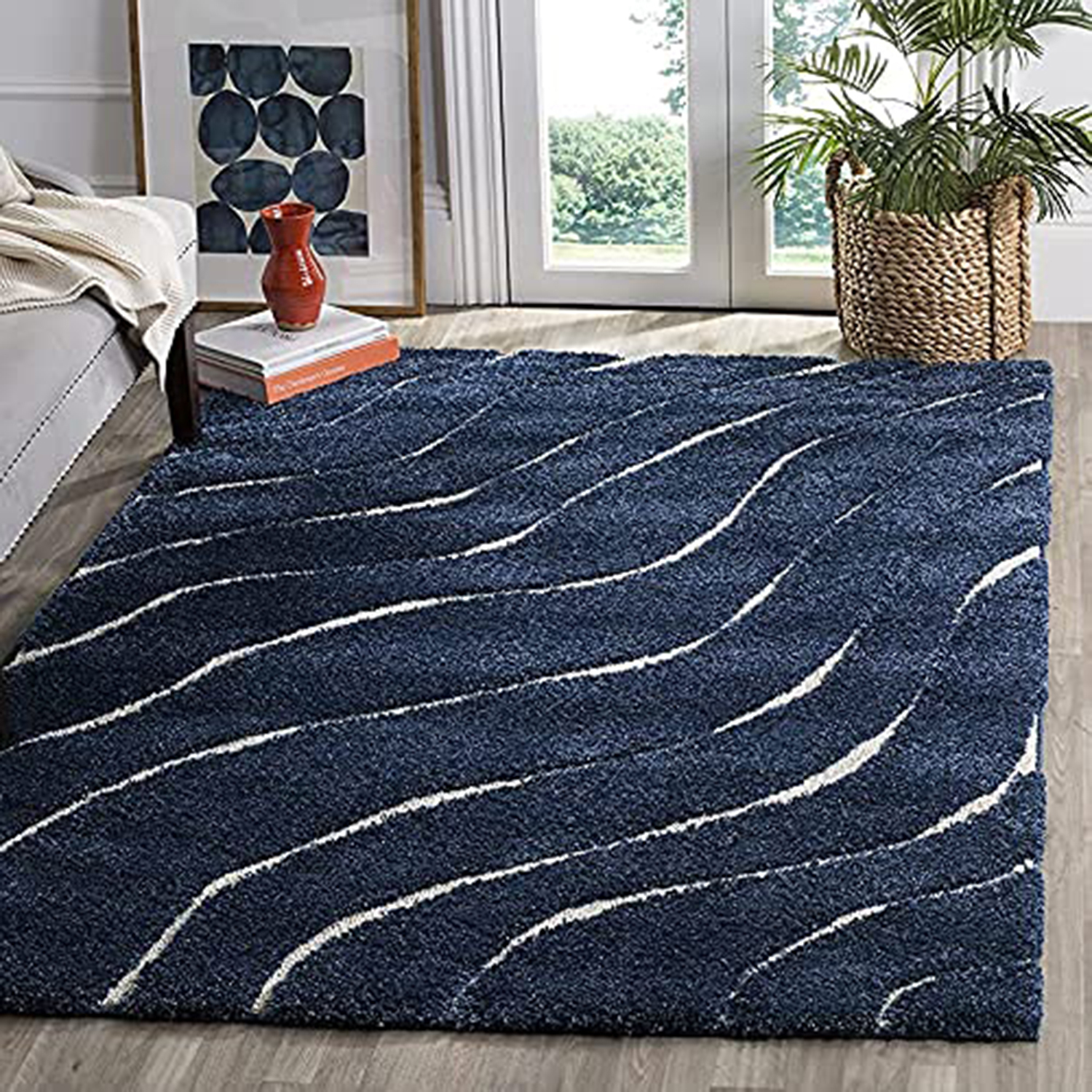 Hassan Carpet NavyBlue Microfiber Cozy & Fluffy Shaggy Carpet and Rugs Best Suitable For Living room & Office Floor Mat With 2 inch Thickness