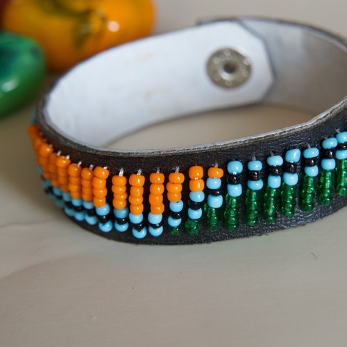 African EthnicTribal Masai Bead Leather Bracelet