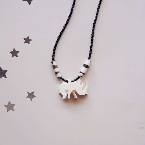 Rhino Pendant Cow horn Necklace 