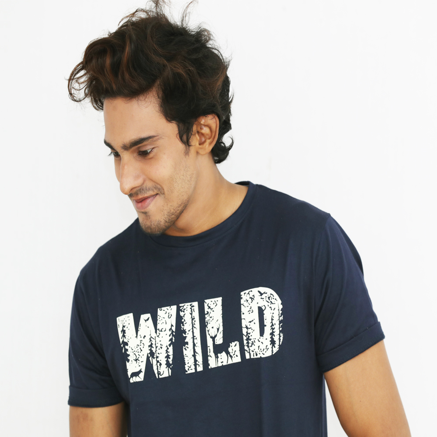 WILD PRINTED WOOLSIFY TEE - NAVY BLUE