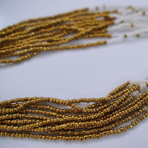 MULTISTRAND MAASAI BEAD NECKLACE, WHITE AND GOLD