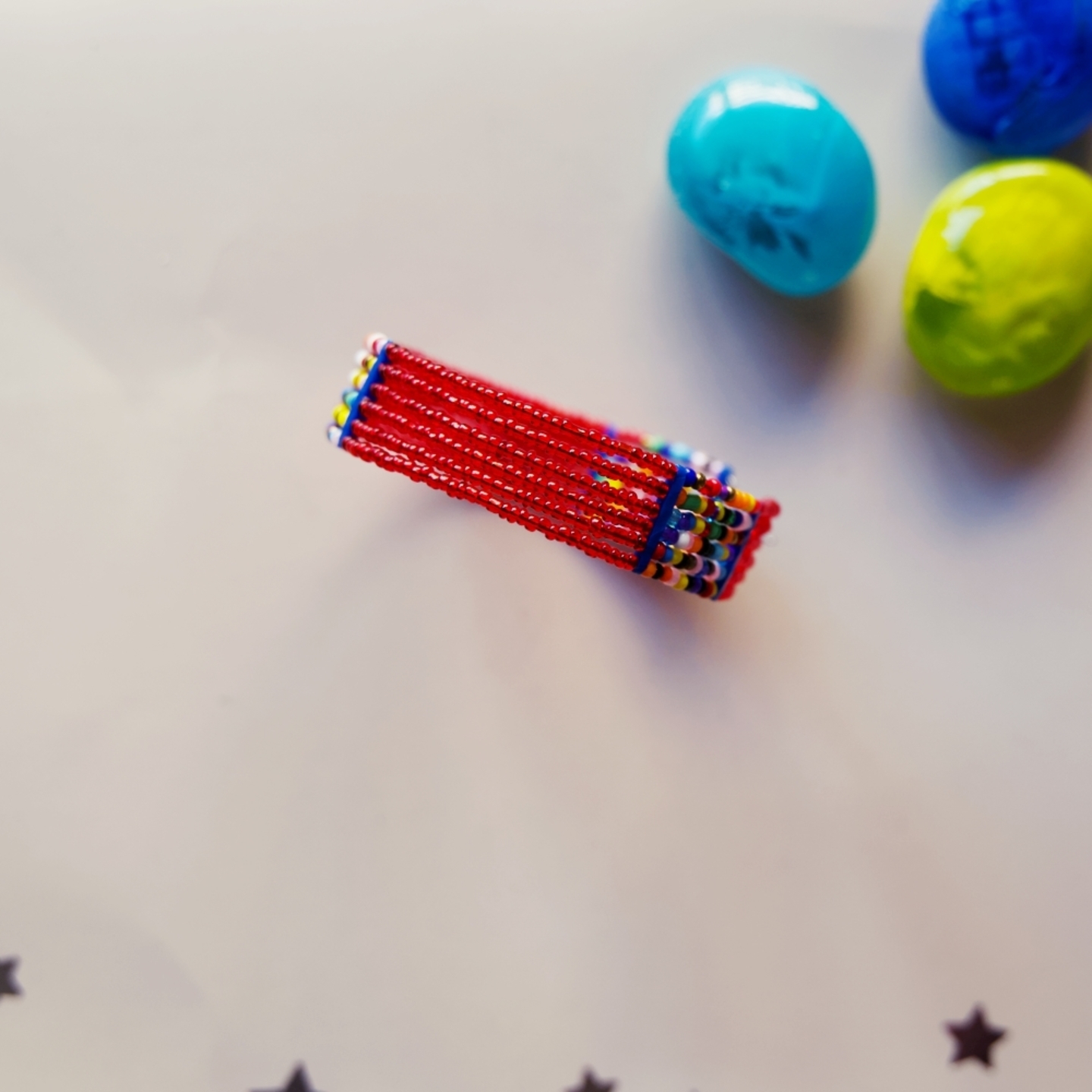 Red  and Multicoloured beaded bangle 