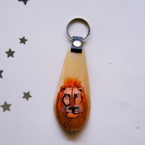 Lion Painted Cow Horn Keychain