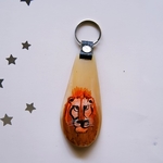 Lion Painted Cow Horn Keychain