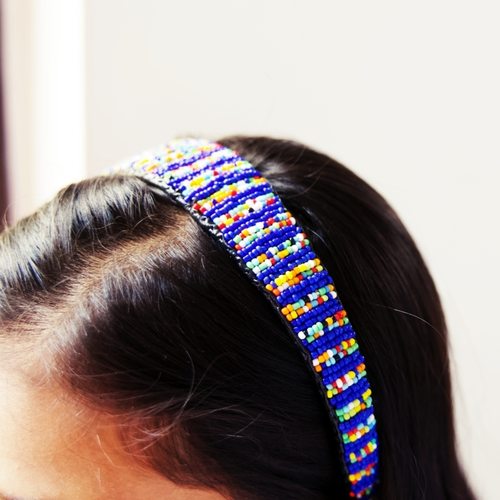 Blue and multicoloured Masai beaded head band