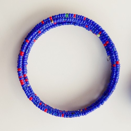 Blue beaded African coil bangle