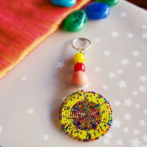 yellow and Multicoloured Maasai Beaded keychain