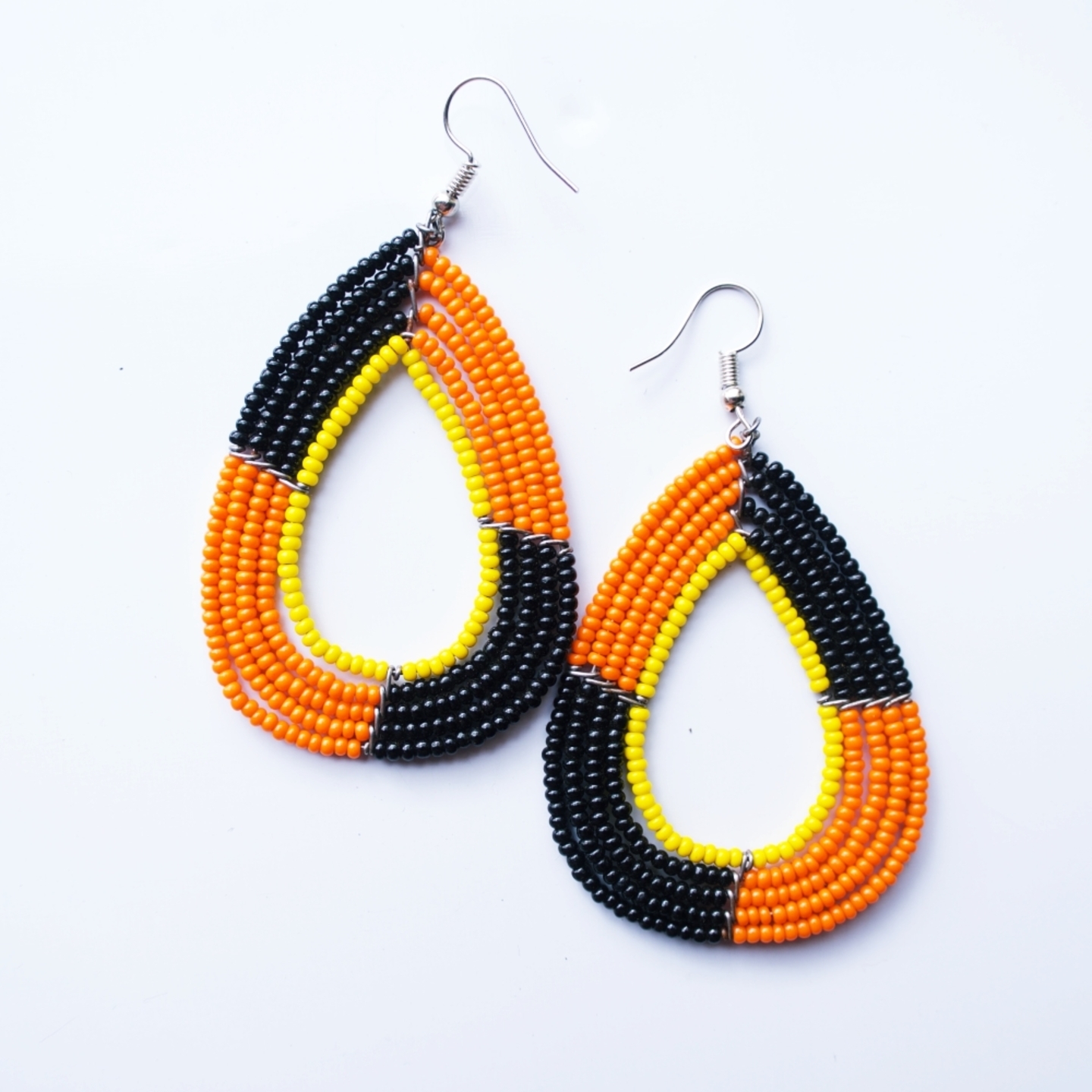 Elegant Maasai  Beaded Earring Orange Black and yellow