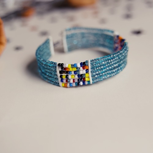 Blue and Multicoloured beaded bangle 