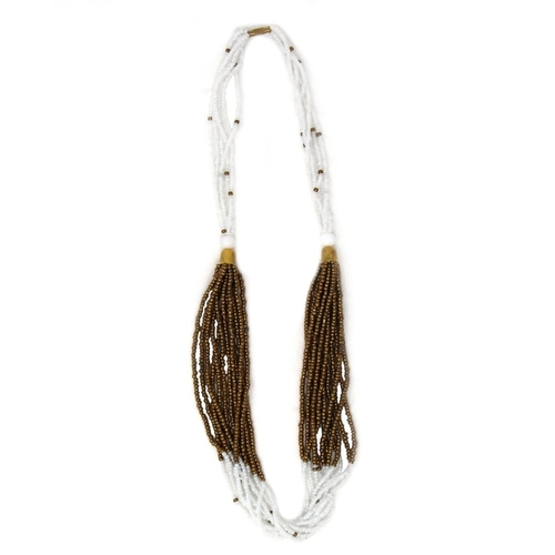 MULTISTRAND MAASAI BEAD NECKLACE, WHITE AND GOLD