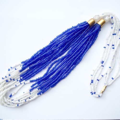 Blue and White Multistrand Masai Necklace