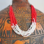 White and red Multistrand maasai Necklace