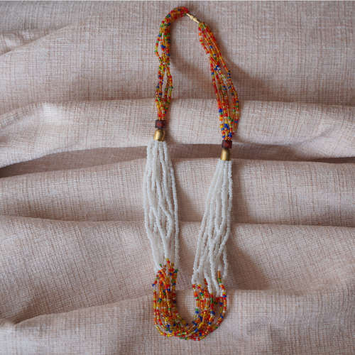 White and Multicolour Multistrand Maasai Necklace