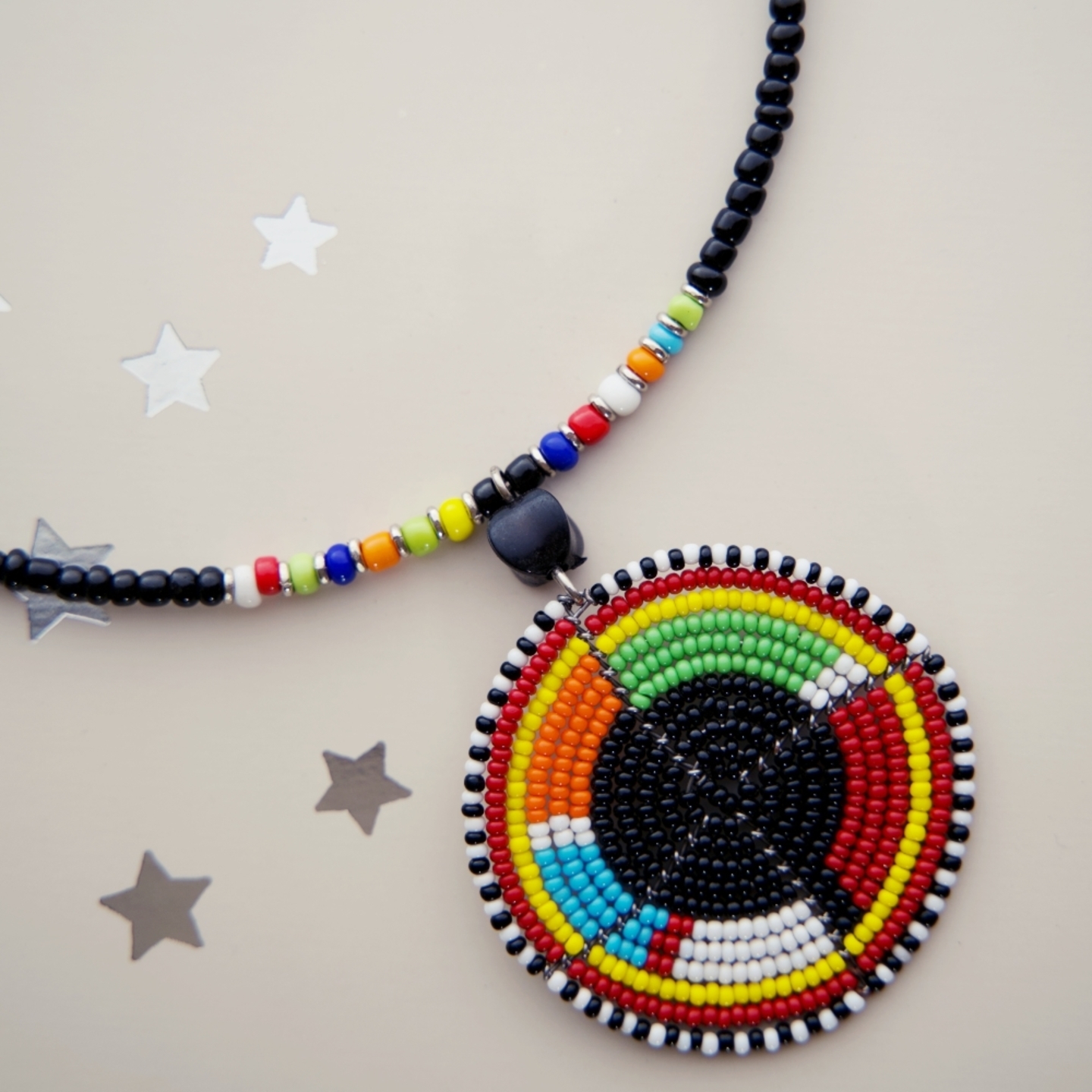 Round Pendant Multicolour Maasai Beads Necklace