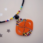 Kenyan Maasai Necklace Orange Pendant