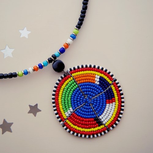 Classic Kenyan Maasai Necklace Multicoloured Round Pendant