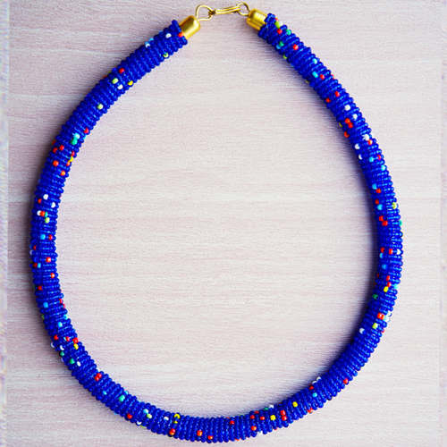 Blue Beaded Maasai Necklace