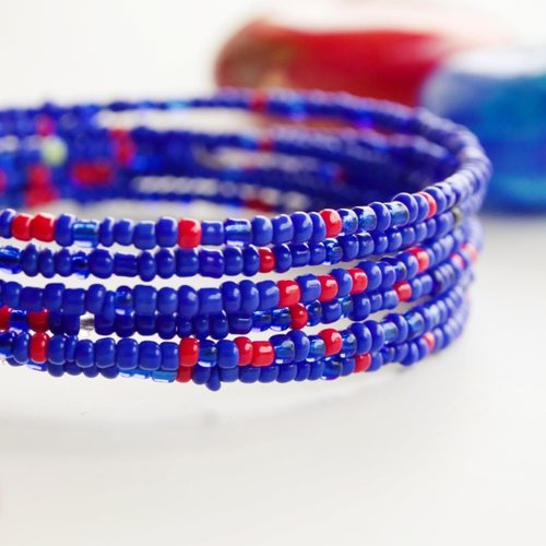 Blue beaded African coil bracelets