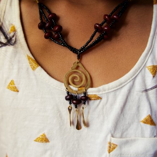 Masai Brass pendant wooden Beads Necklace