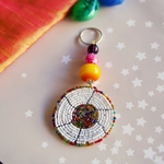 white and Multicoloured beaded keychain