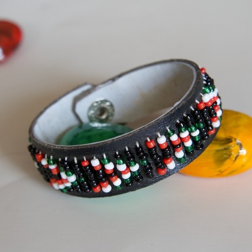 Men African EthnicTribal Masai Bead Leather Bracelet