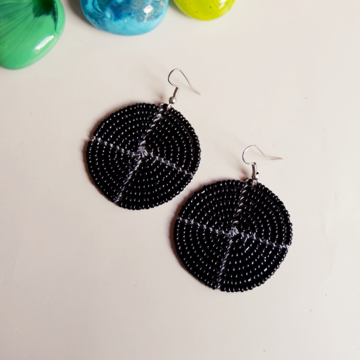 Round Black Maasai beaded earring