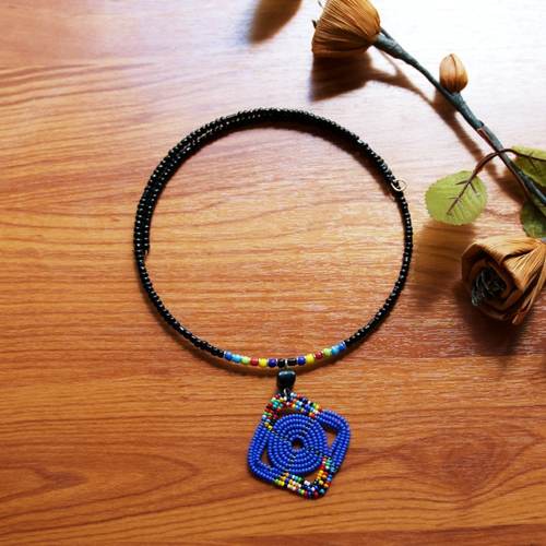 Dark Blue masai beaded necklace