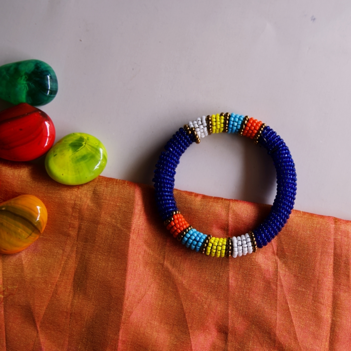 Blue African Maasai beaded tribal bangle 