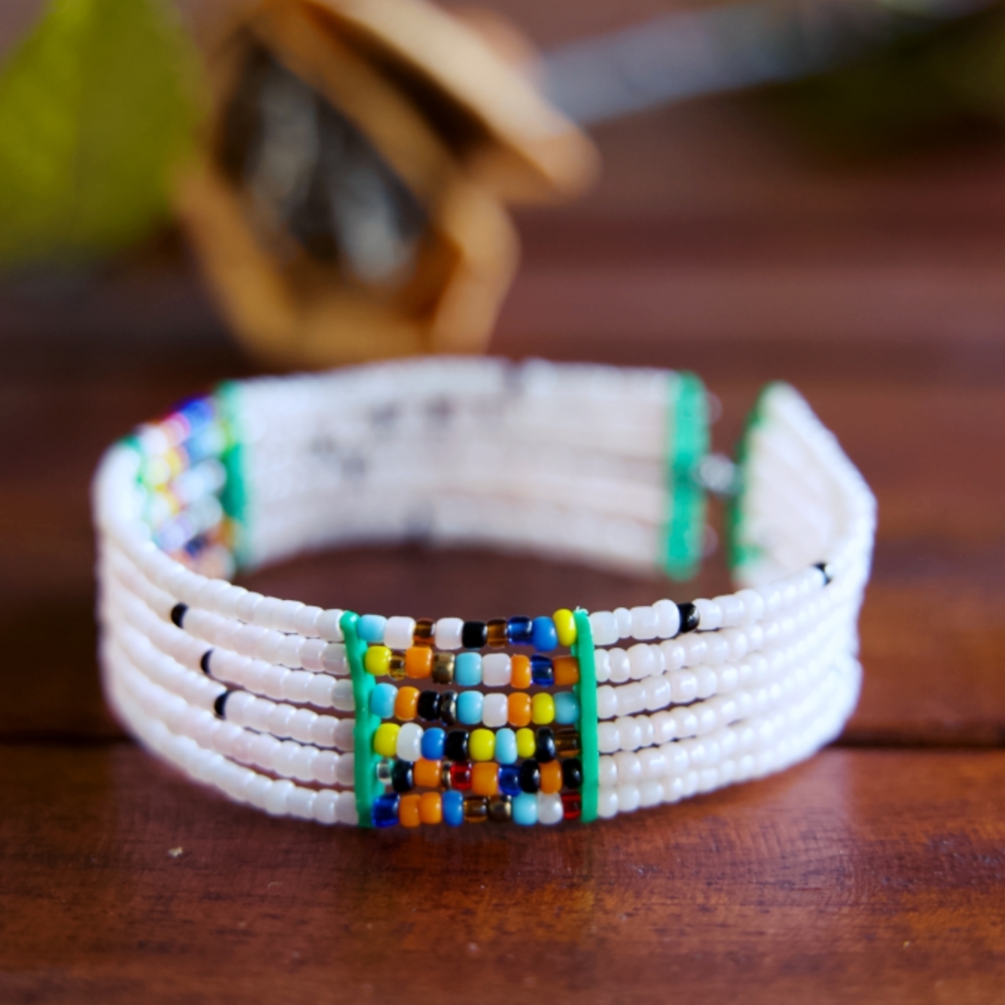 white and Multicoloured beaded bangle