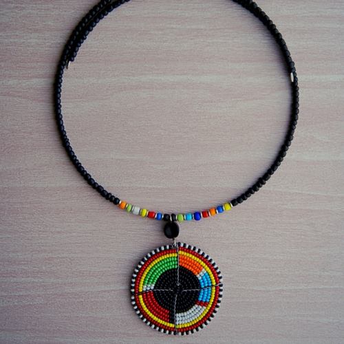 Round Pendant Multicolour Maasai Beads Necklace