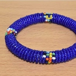 Blue & small multi colored beaded corssection bangle