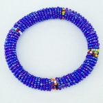 Blue & small multi colored beaded corssection bangle