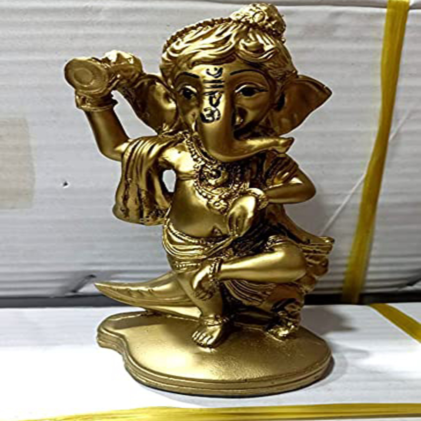 Deesha Planters and Decors Golden Damru Ganesha God Statue 2PCS (10X6X17 CMS)