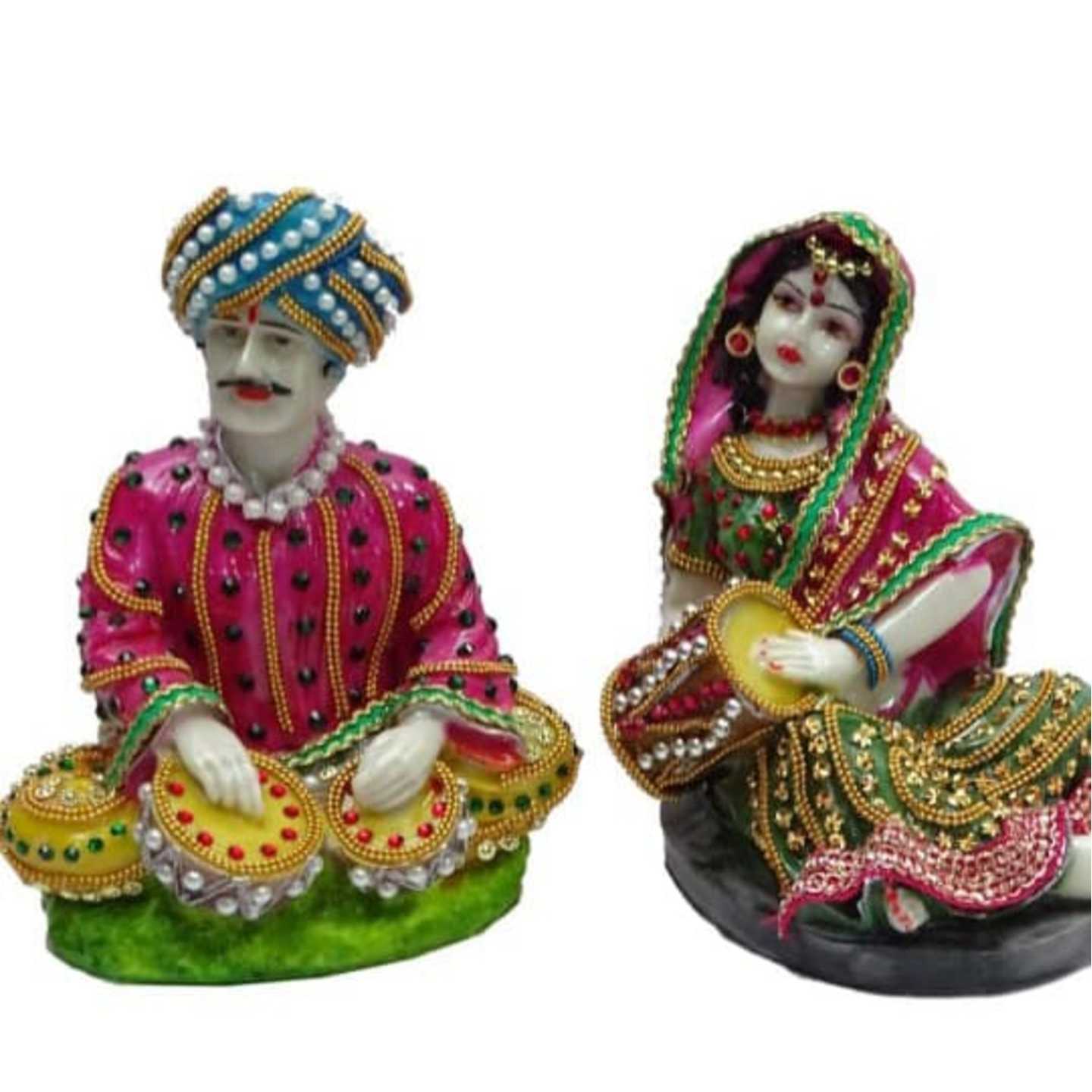 Deesha Planters and Decors Decorative Rajasthani Couple Statue-1 13X11X17, 13X11X17 cm