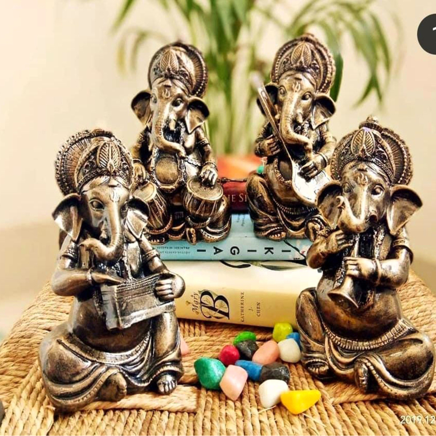 Deesha Planters and Decors Antique Finish Lord Musical Ganesha Set Statue (8X4X16 cm Each)