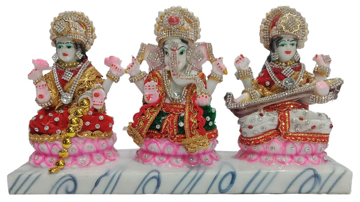 Deesha Planters and Decors Beautiful Lakshmi, Ganesh and Saraswati JI 11.5X3X6.5 inch