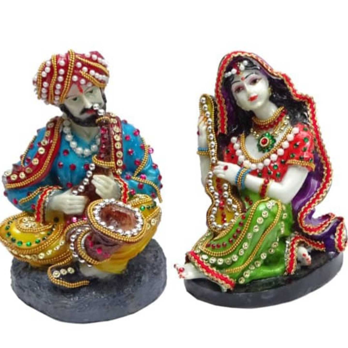 Deesha Planters and Decors Decorative Rajasthani Couple Statue-2 13X11X17, 13X11X17 cm