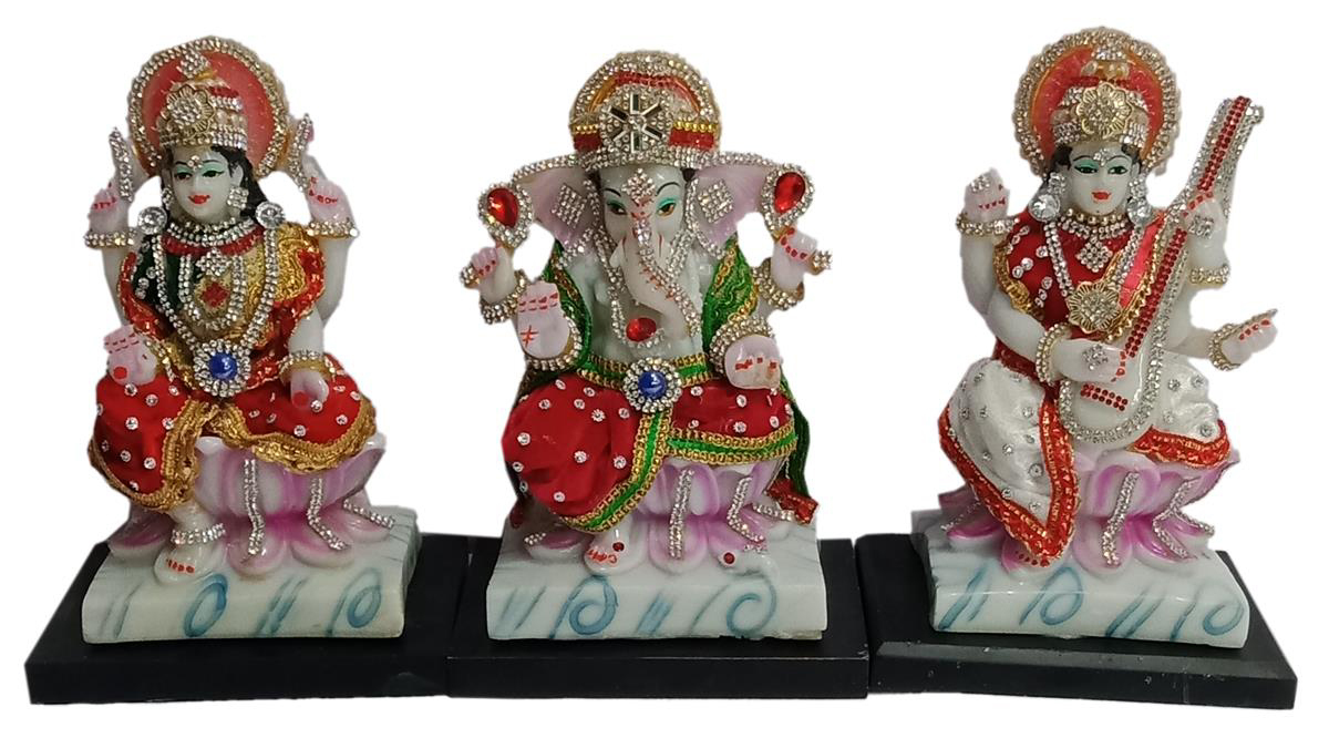 Deesha Planters and Decors Lakshmi Ganesh Saraswati Ji Statue 13.75X4.5X7.5 inch