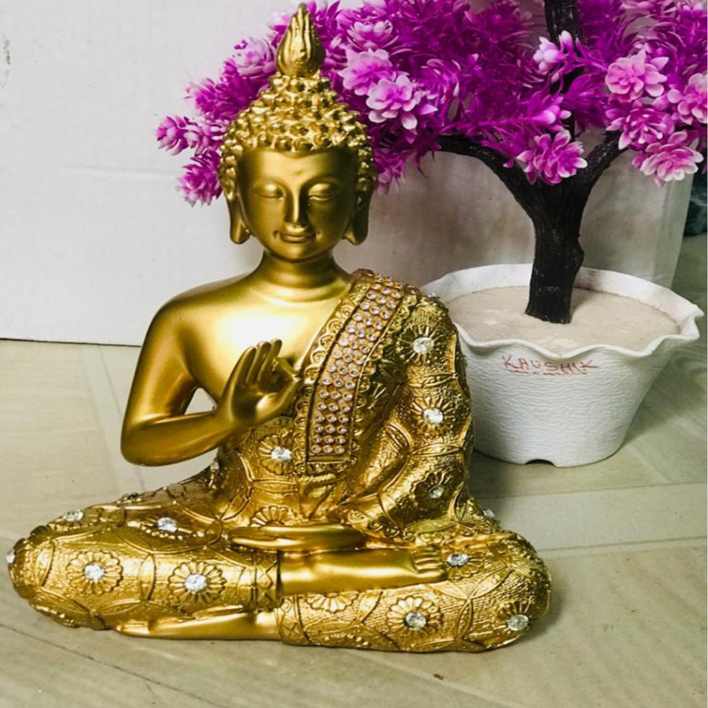 Deesha Planters and Decors Golden Buddha Statue (15X8X21 cm)